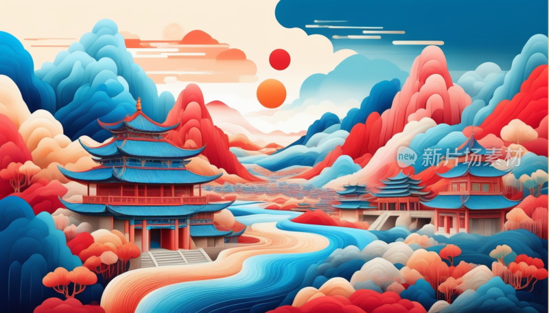 中国画山水画背景