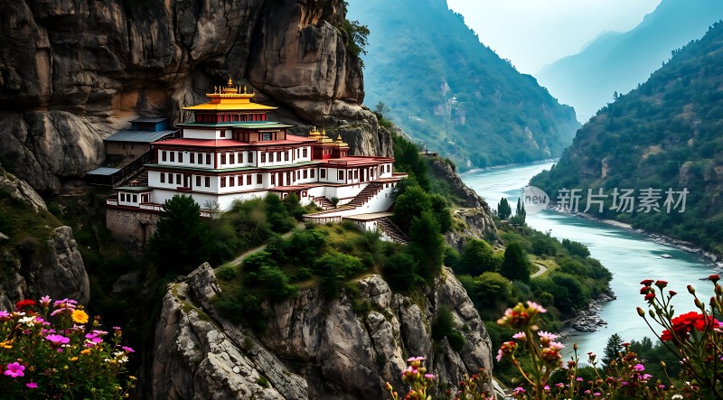 峡谷中的金色寺庙