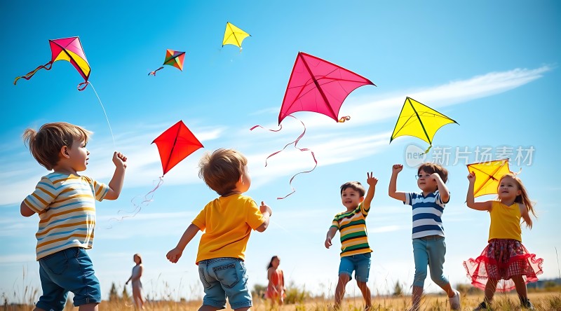 蓝天下的孩子们放风筝