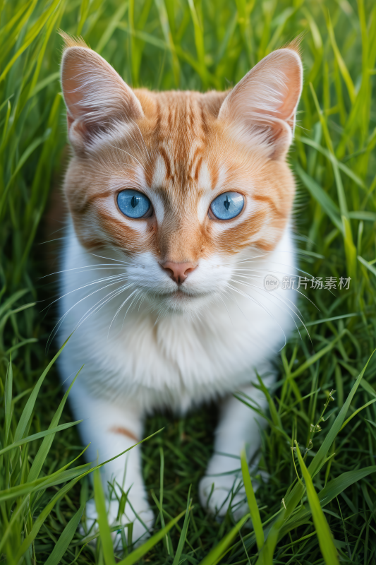 一只蓝眼睛的猫在草地上高清风景摄影图片