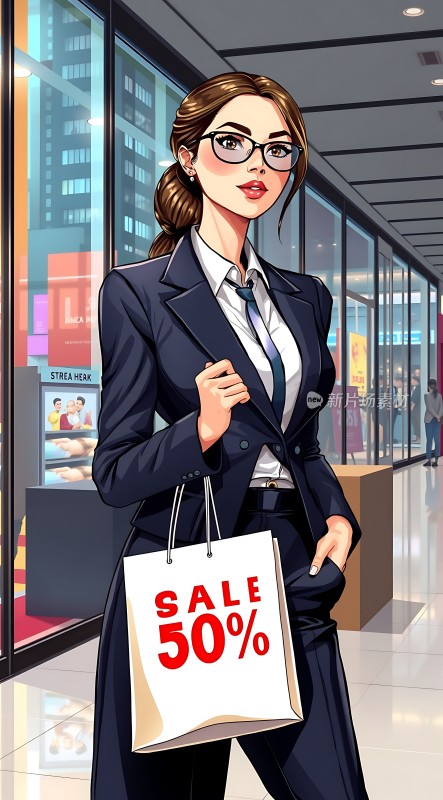 职场丽人购物袋上的“SALE 50%”