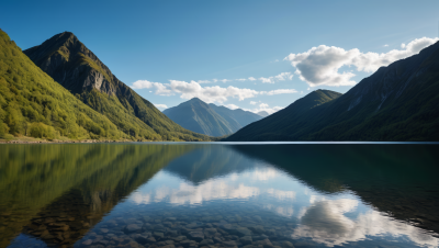 山脉和水面前景有几块岩石高清图片