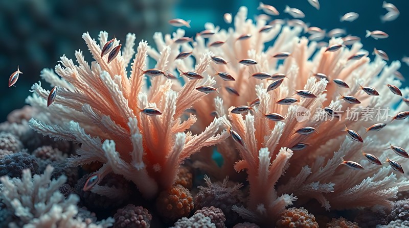 珊瑚丛中小鱼群游