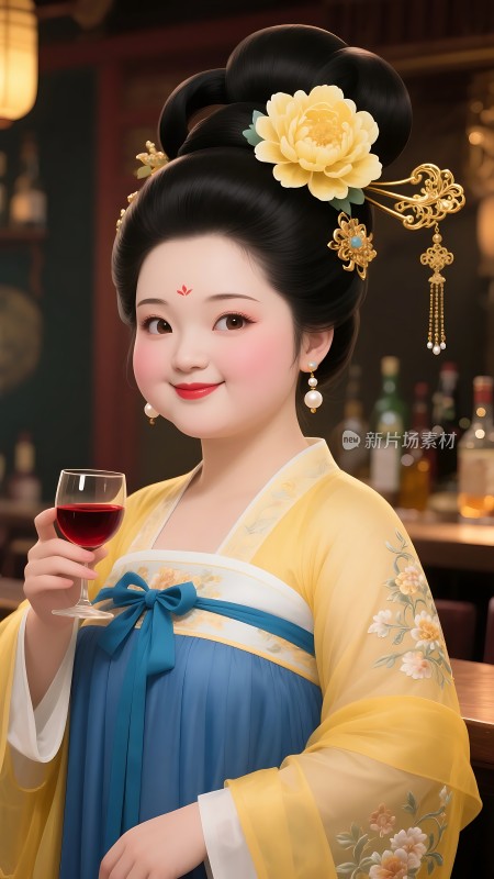 汉服佳人优雅品酒