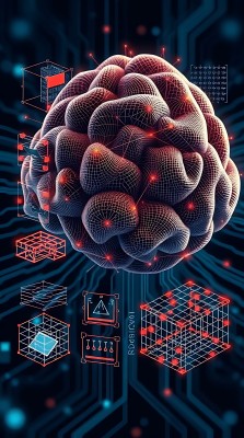 科技大脑与数据网络交织的艺术图景