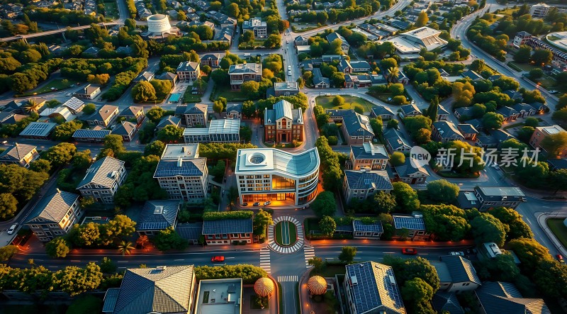 现代都市风光鸟瞰图展现繁华街区与绿色生态