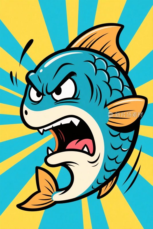 愤怒卡通鱼插画