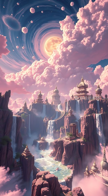 仙界幻境云雾缭绕的水晶宫殿