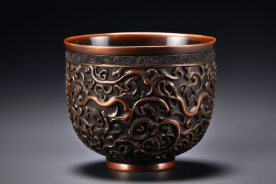 一个棕色杯子上面有设计高清图片