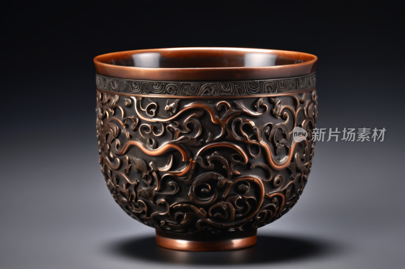 一个棕色杯子上面有设计高清图片