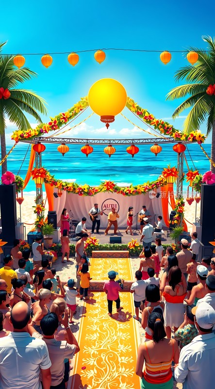 海滩音乐节上的欢乐聚会