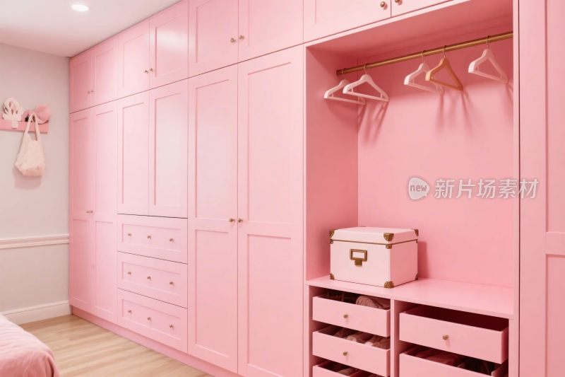 粉色衣帽间收纳设计