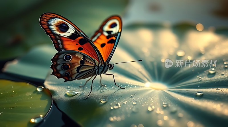 荷上蝶舞晨露轻扬