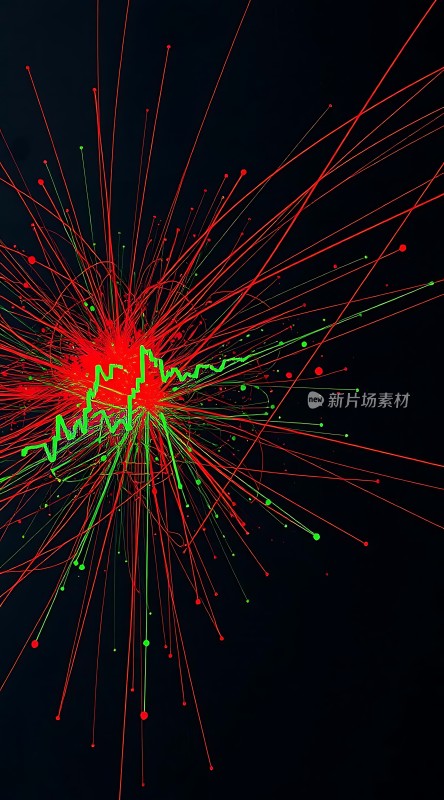 红色与绿色交织的光芒四射的线条图案