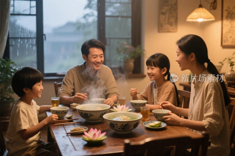 家庭用餐温馨场景