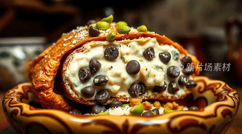 法式可颂面包配巧克力豆和坚果