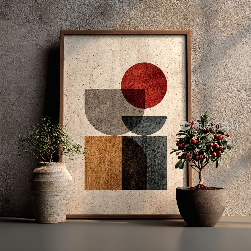 带装饰画与绿植的室内场景