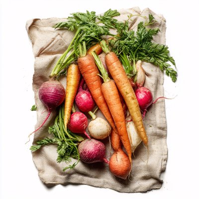 麻布上的多彩胡萝卜与萝卜 麻布上的多彩胡萝卜与萝卜