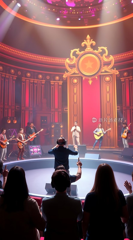 舞台表演乐队演奏观众互动华丽灯光效果