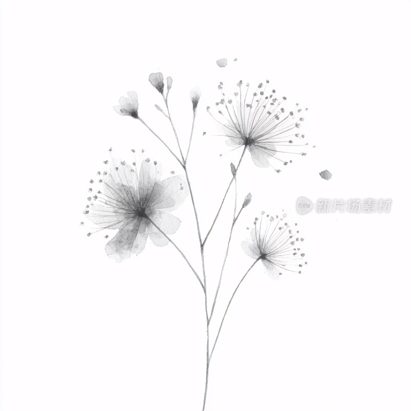 黑白简约花朵插画
