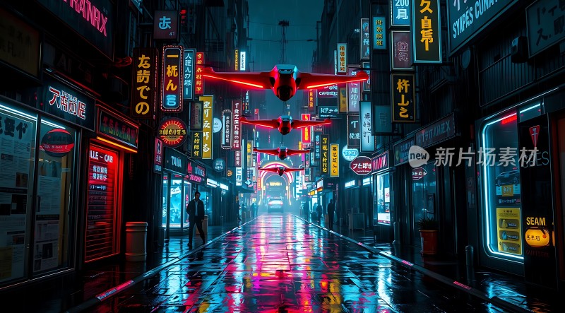 霓虹灯下的未来都市街道