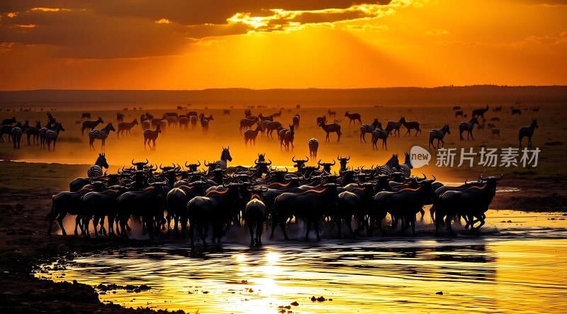 夕阳下的动物大迁徙