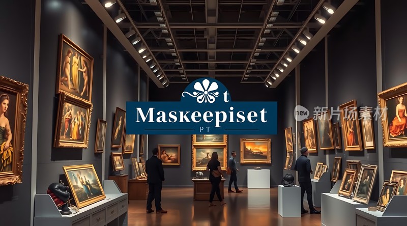 艺术馆内景参观者欣赏画作