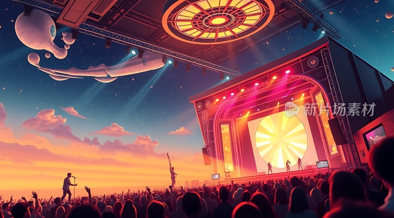 音乐盛宴舞台灯光璀璨观众热情高涨