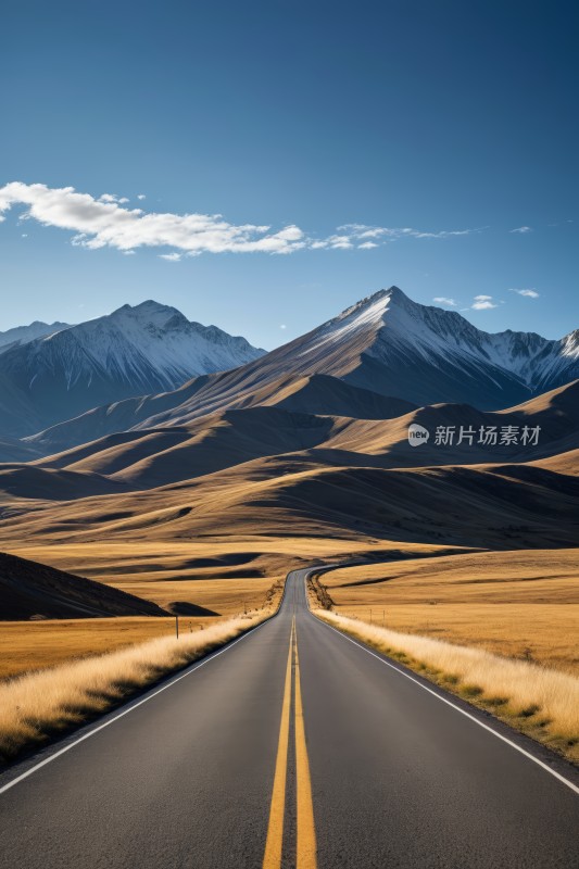 道路山脉一条黄线高清图片