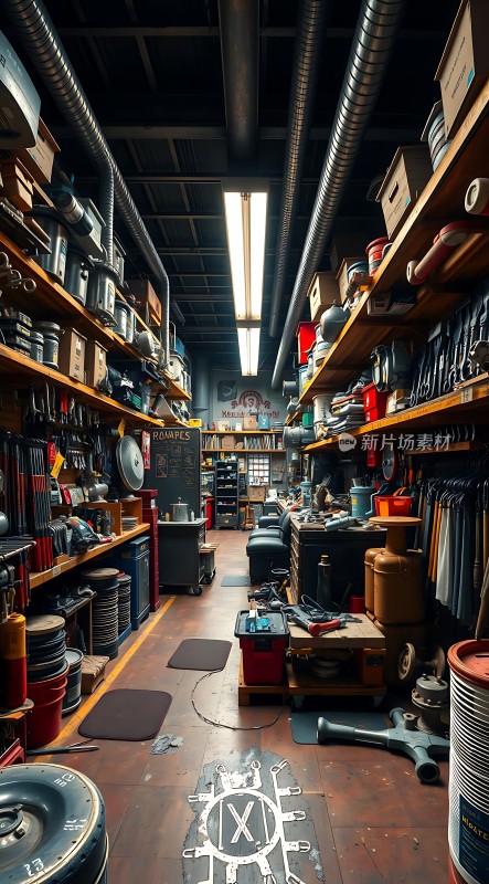工具仓库整齐排列的工具和设备展示专业维修空间