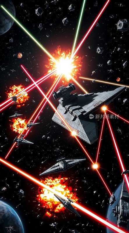 太空激战星际飞船与激光炮火交织的战斗场景