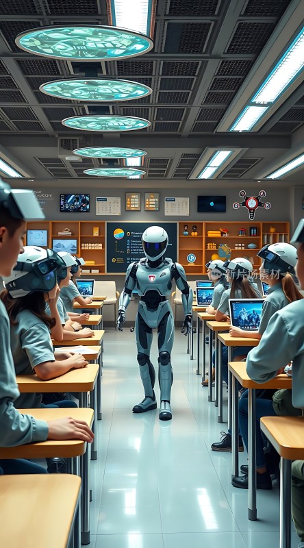 未来教室里的智能机器人老师授课