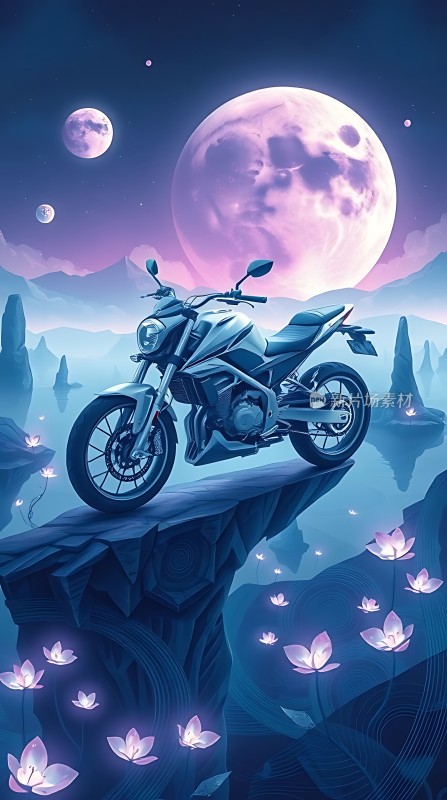 摩托车与梦幻夜空