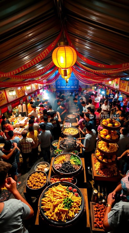 夜市美食盛宴琳琅满目佳肴人群熙攘热闹非凡