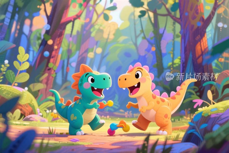 卡通恐龙森林场景