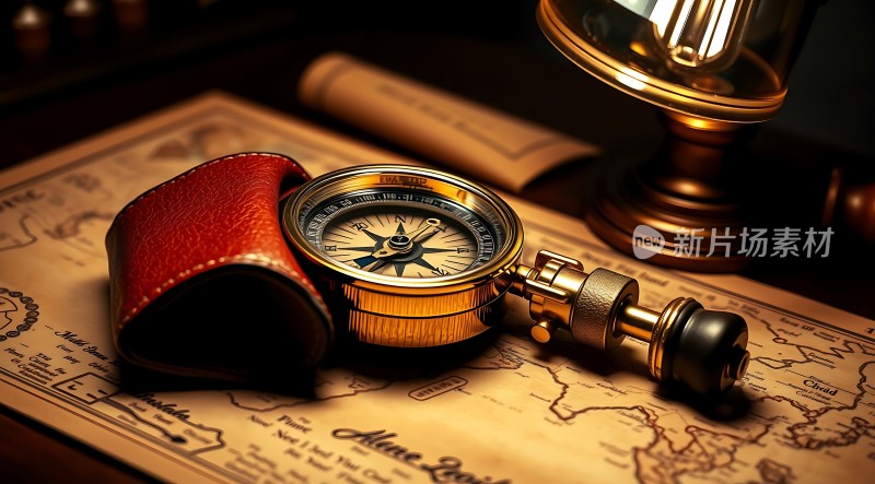复古指南针与地图