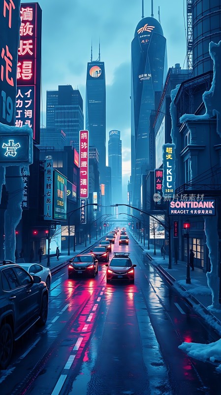 霓虹灯下的繁华都市夜景