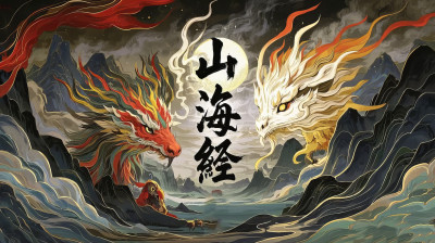 山海经神话传说古风国潮创意插画图