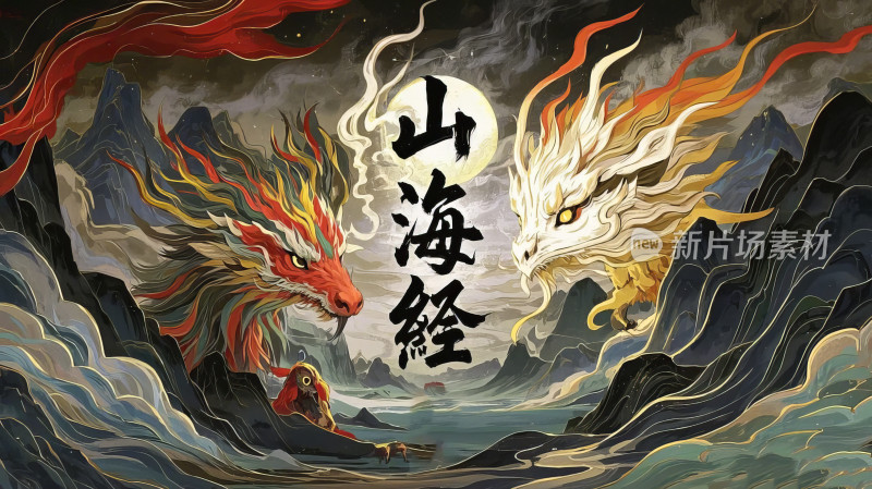 山海经神话传说古风国潮创意插画图