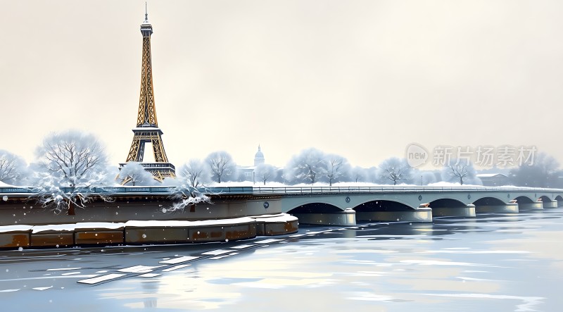 巴黎铁塔雪景