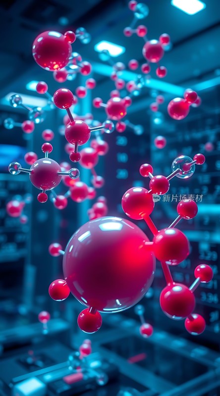 红色分子结构科技感图
