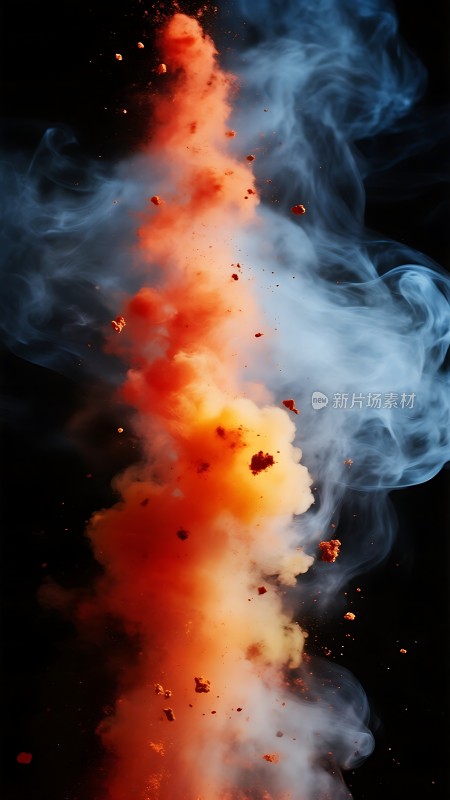 红色烟雾与蓝色烟雾交织