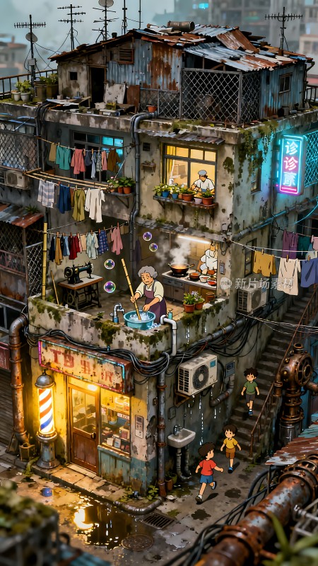 旧城新梦复古街景中的温馨生活