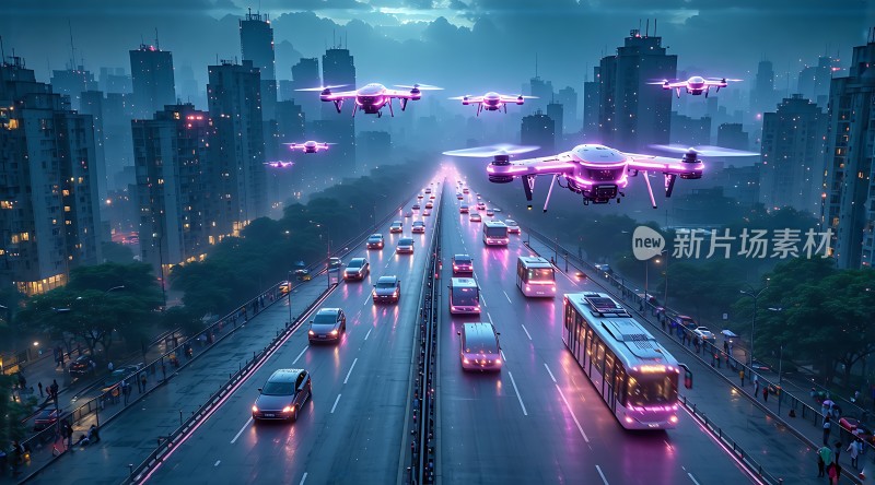 未来之城智能交通与无人机共舞