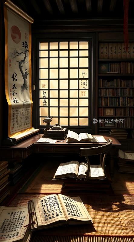 古风书房书卷飘香