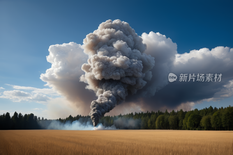 田野里的一大片烟雾中冒出滚滚浓烟风景图片