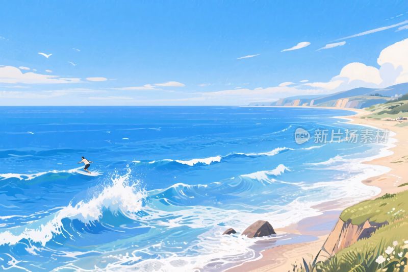 海滩海浪风景插画