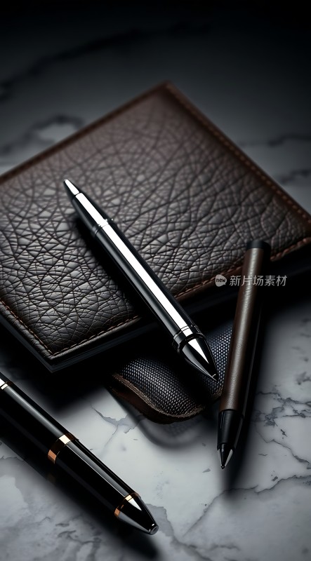 三支钢笔与皮质笔记本
