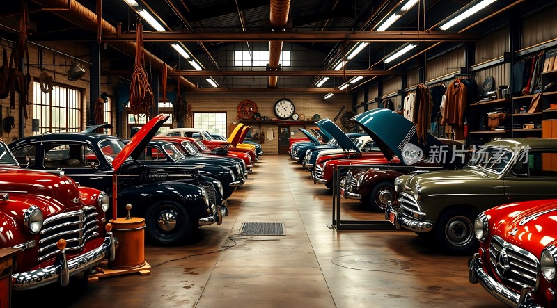 复古车库里的经典汽车盛宴