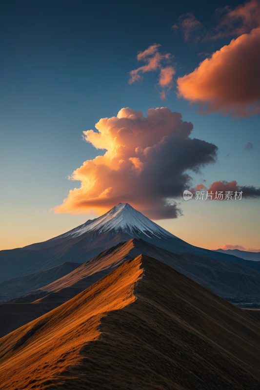 山在天空中一朵云在背景中一座高山清风景